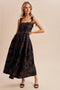 Black Copper Jacquard Floral Maxi Dress