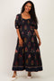 Black Smocked Floral Puffed Sleeve Maternity Maxi Dress
