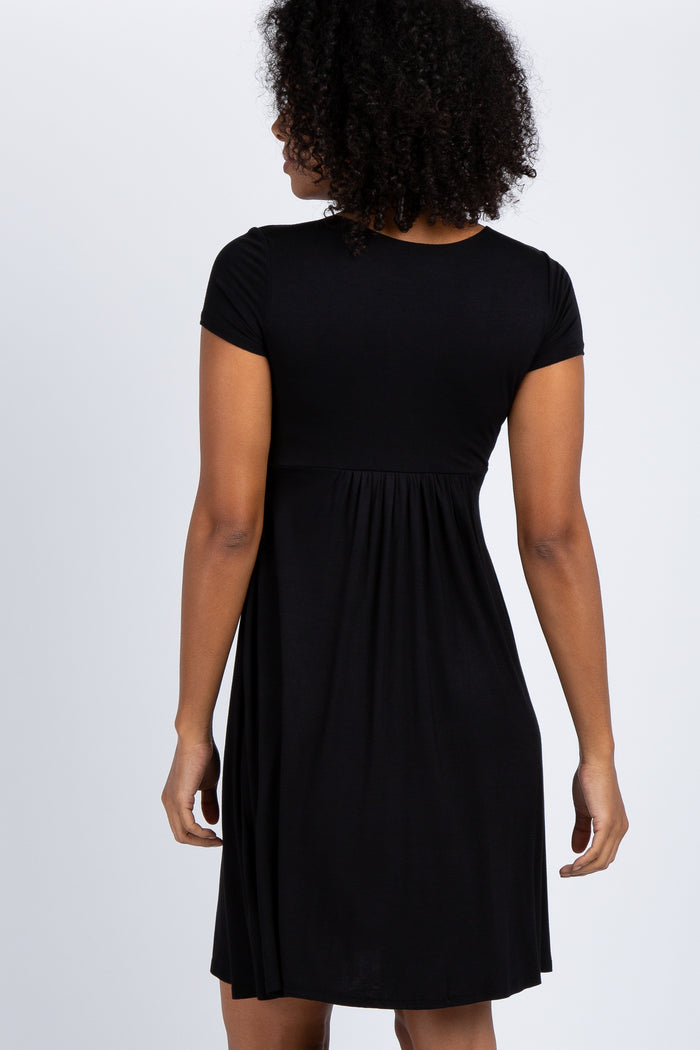 Black Draped Front Nursing Dress