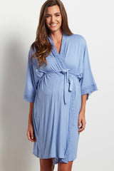 PinkBlush Blue Crochet Trim Delivery/Nursing Maternity Robe