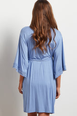 PinkBlush Blue Crochet Trim Delivery/Nursing Maternity Robe
