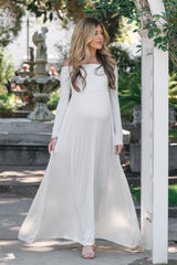 PinkBlush Ivory Solid Off Shoulder Maternity Maxi Dress