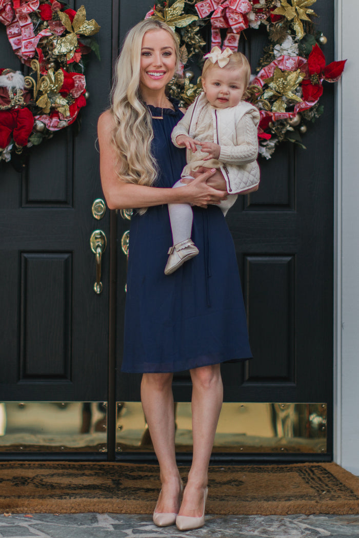 Navy Blue Chiffon High Neck Dress