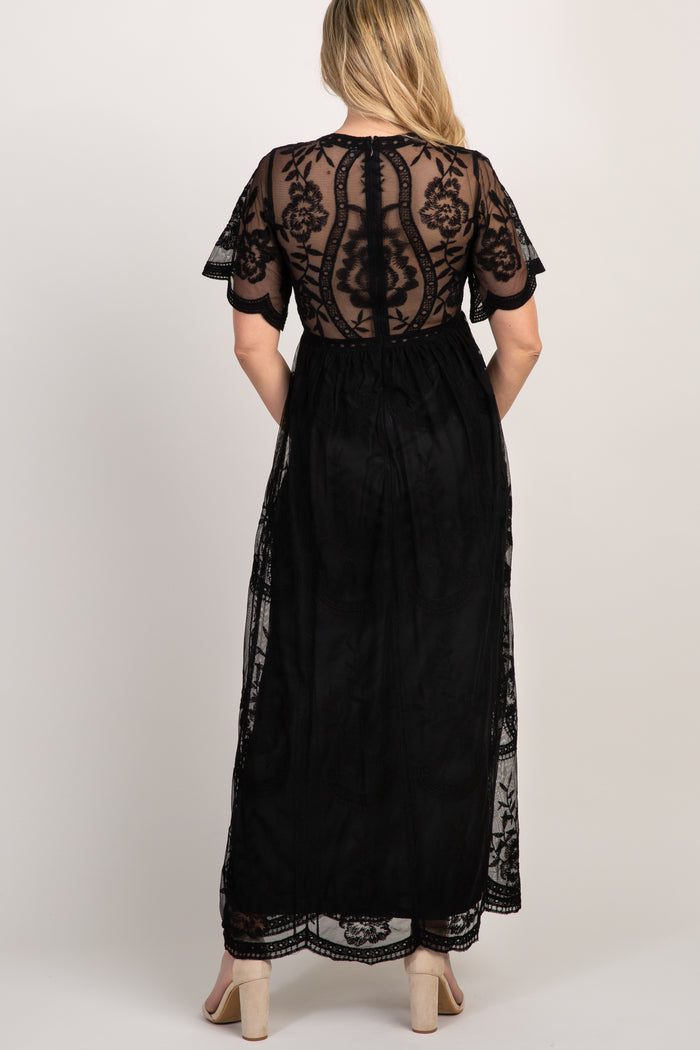 PinkBlush Black Lace Mesh Overlay Maternity Maxi Dress