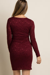 PinkBlush Burgundy Lace Fitted Long Sleeve Maternity Dress