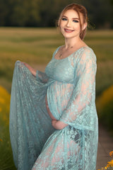 PinkBlush Blue Lace Off Shoulder Maternity Photoshoot Gown/Dress