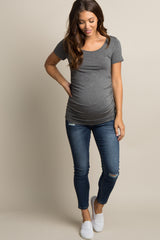 PinkBlush Charcoal Ruched Short Sleeve Maternity Top