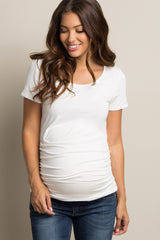 PinkBlush Ivory Ruched Short Sleeve Maternity Top