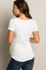 PinkBlush Ivory Ruched Short Sleeve Maternity Top