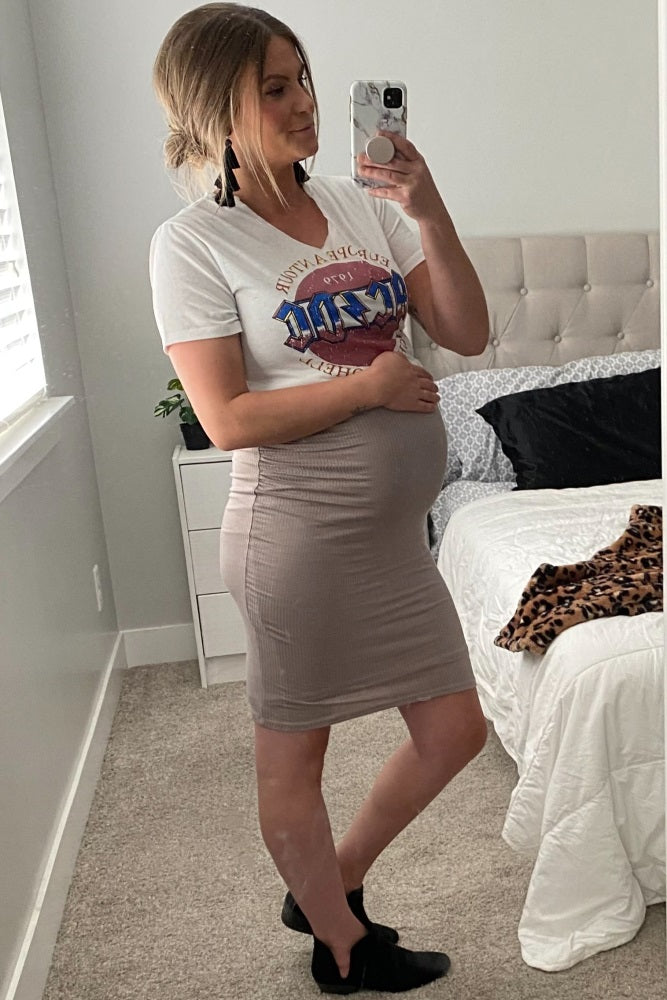 PinkBlush Mocha Ribbed Ruched Sleeveless Maternity Dress