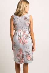 Light Grey Floral Sleeveless Maternity Dress