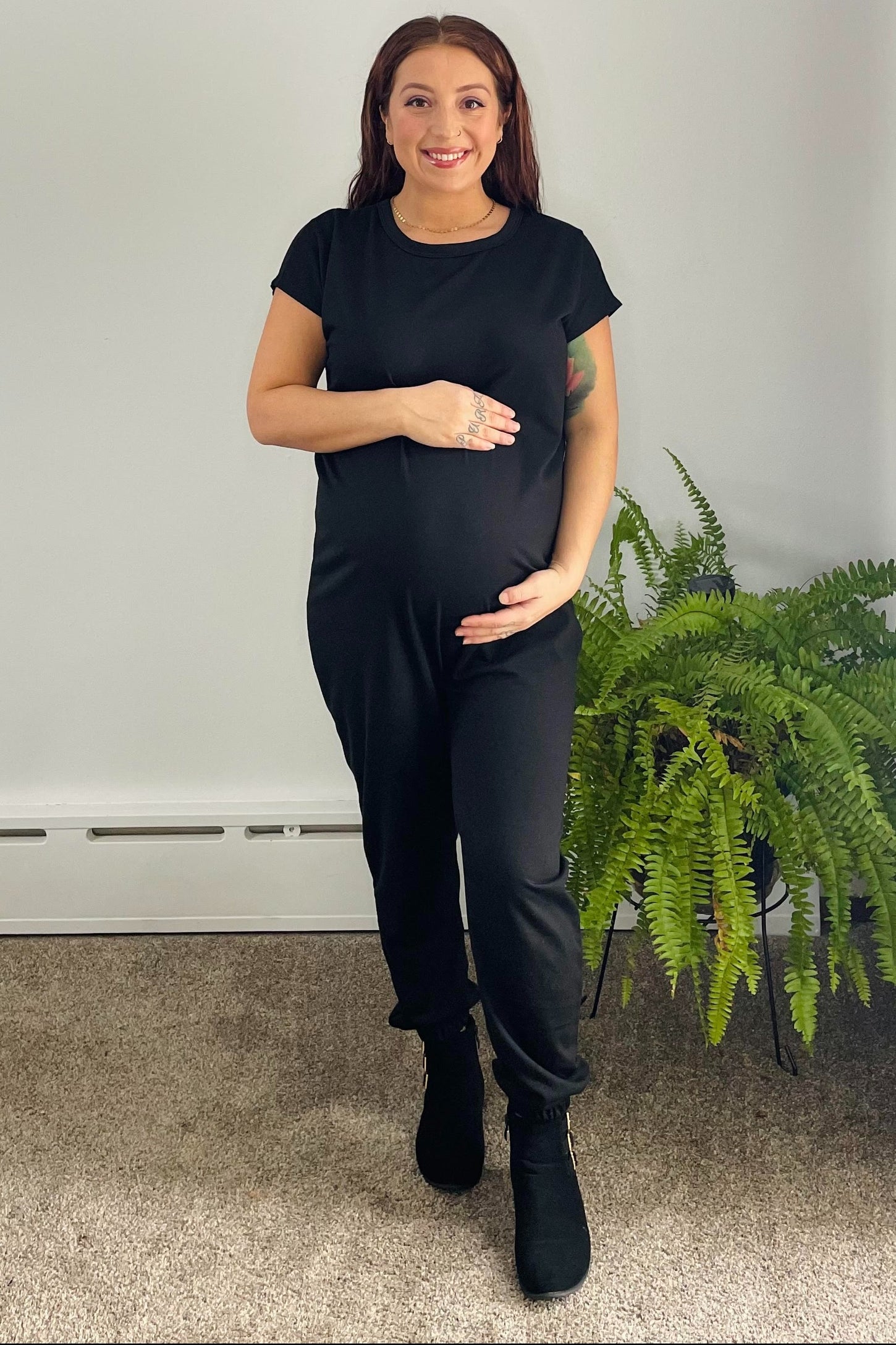 PinkBlush Black Short Sleeve Maternity Jumpsuit
