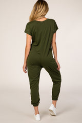 PinkBlush Olive Green Short Sleeve Maternity Jumpsuit