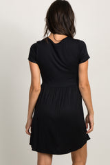PinkBlush Black Solid Crochet Trim Shift Dress