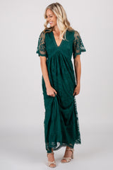 Forest Green Lace Mesh Overlay Maxi Dress