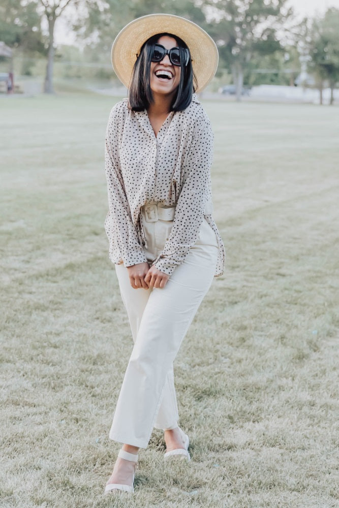 Beige Polka Dot Chiffon Blouse