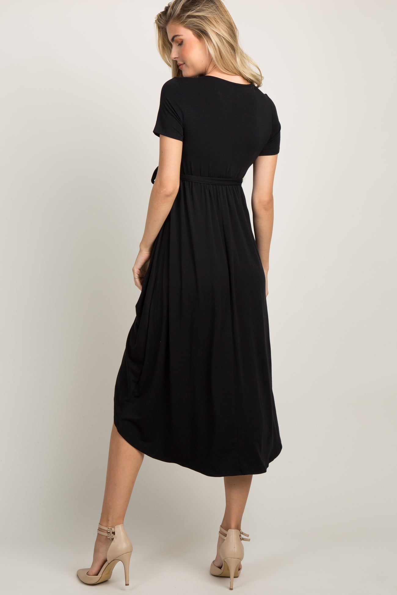 Black Solid Hi-Low Wrap Dress