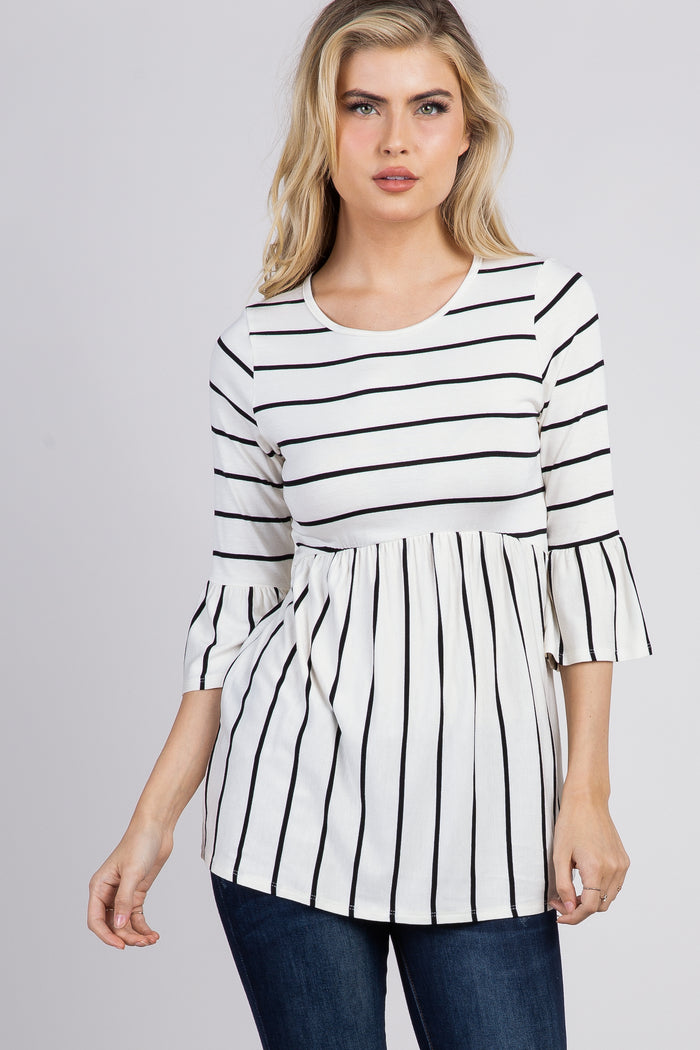 PinkBlush Ivory Striped Peplum Ruffle Maternity Top