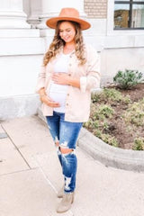 Navy Distressed Raw Cut Maternity Skinny Jeans