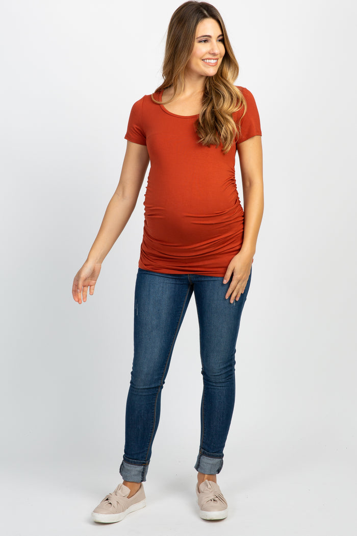 PinkBlush Rust Ruched Short Sleeve Maternity Top