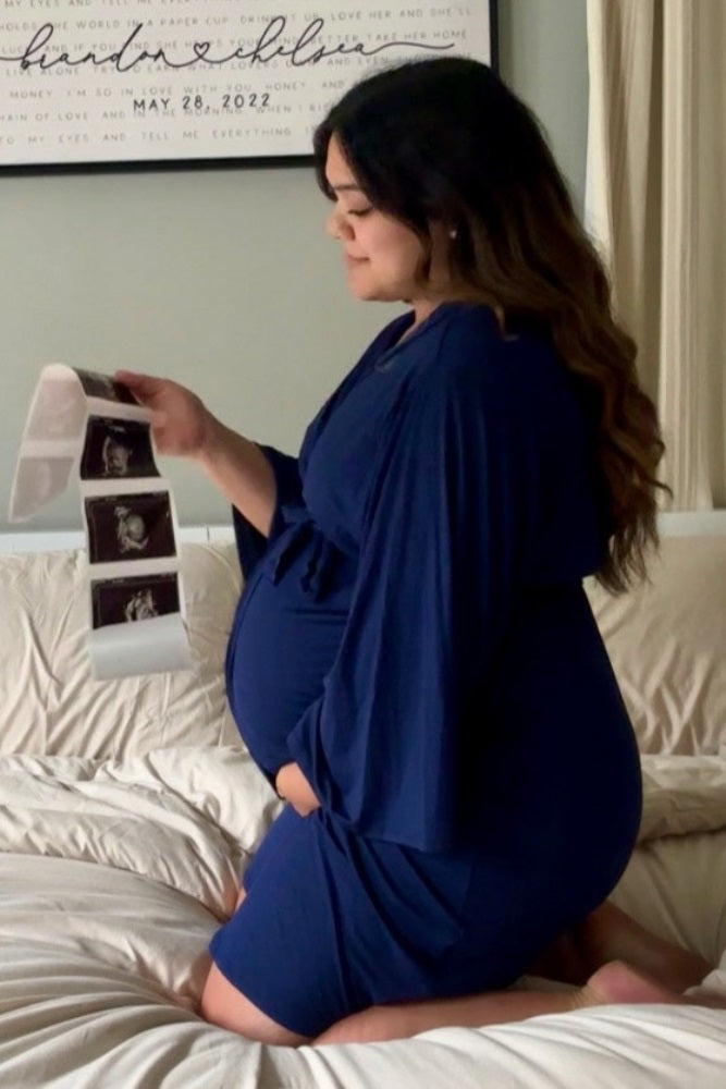 PinkBlush Navy Blue Delivery/Nursing Maternity Robe