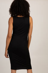 PinkBlush Black Sleeveless Ribbed Maternity Dress