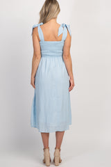 Light Blue Strap Tie Smocked Maternity Dress
