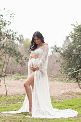 PinkBlush White Lace Off Shoulder Maternity Photoshoot Gown/Dress