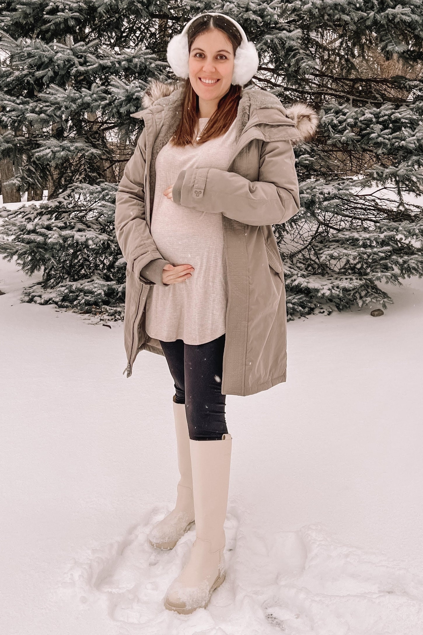 Beige Long Sleeve Ribbed Maternity Top