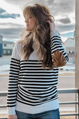 PinkBlush Ivory Striped Elbow Patch Knit Sweater