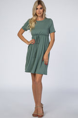 PinkBlush Sage Green Cuff Sleeve Waist Tie Maternity Dress