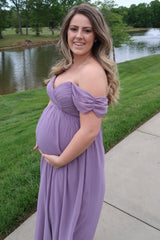PinkBlush Lavender Off Shoulder Chiffon Maxi Maternity Dress