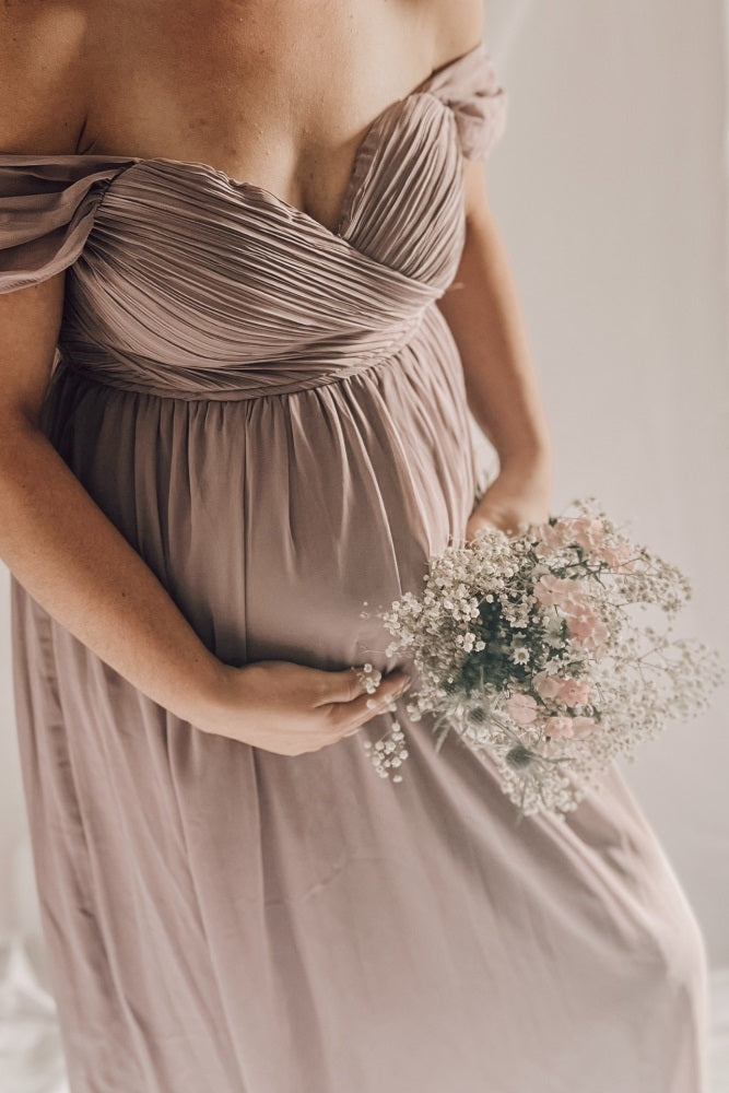 PinkBlush Lavender Off Shoulder Chiffon Maxi Maternity Dress