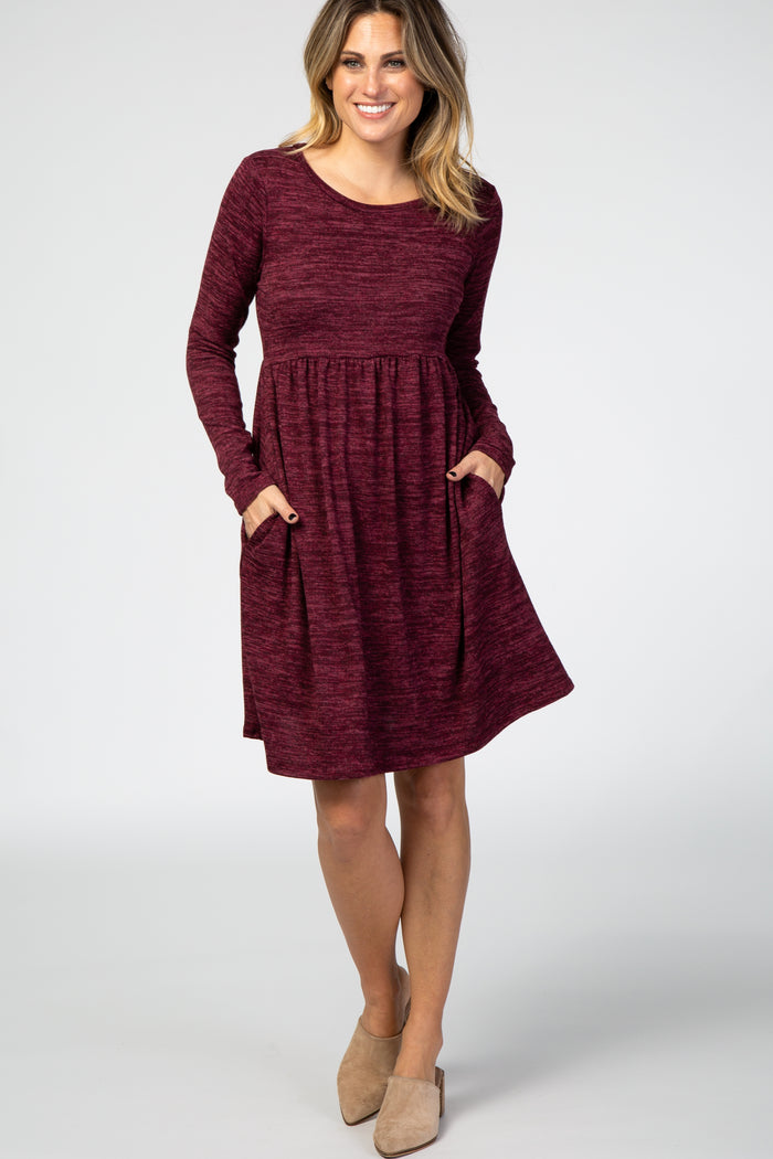 Burgundy Heathered Long Sleeve Knit Maternity Dress