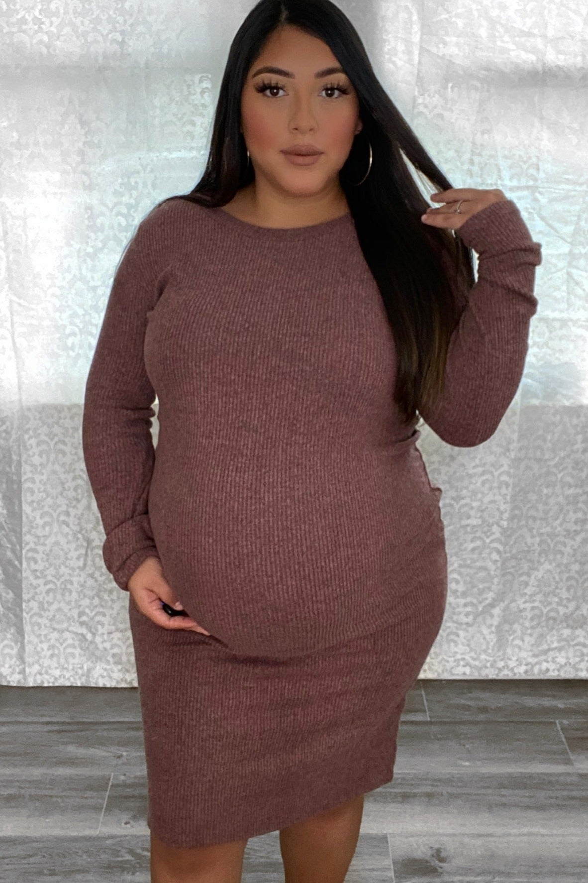 Mauve Knit Long Sleeve Maternity Dress