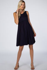 PinkBlush Navy Blue Sleeveless Round Neck Pom Pom Detail Maternity Dress