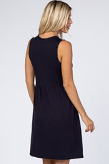PinkBlush Navy Blue Sleeveless Round Neck Pom Pom Detail Dress