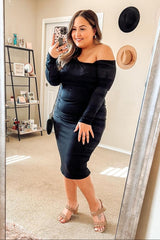 PinkBlush Black One Shoulder Fitted Midi Dress