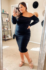 PinkBlush Black One Shoulder Fitted Midi Dress