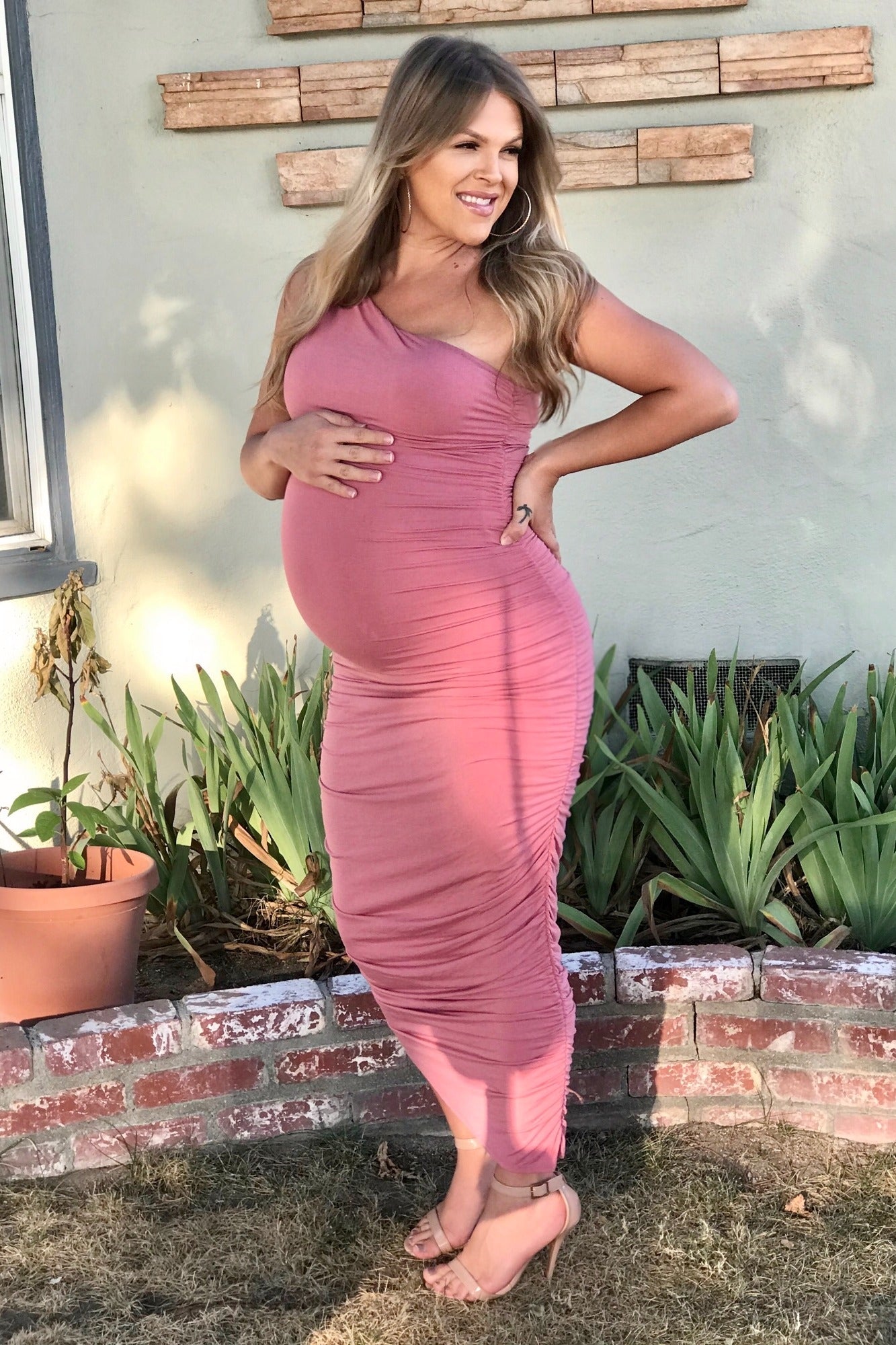PinkBlush Mauve Ruched One Shoulder Maternity Dress
