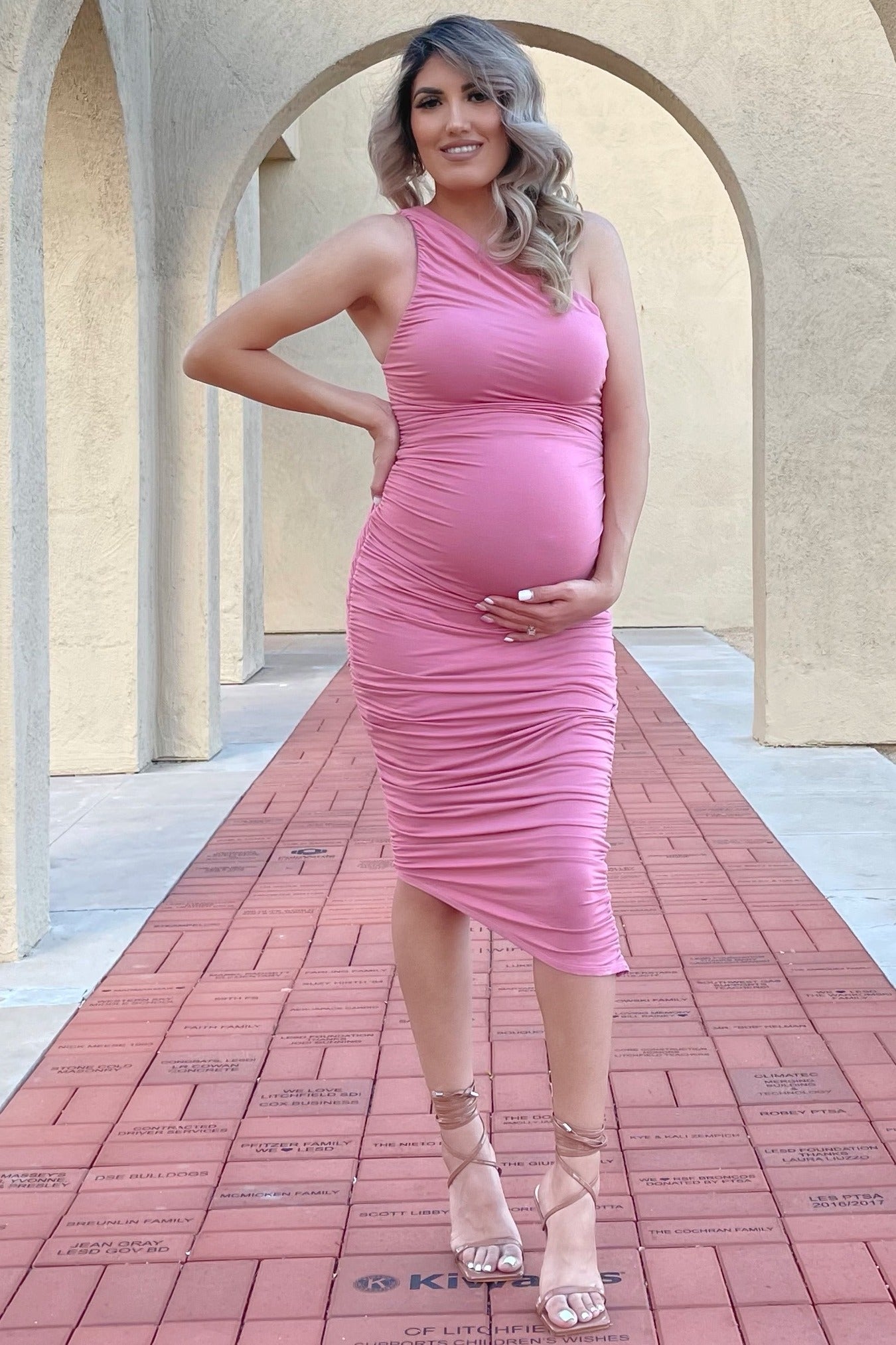 PinkBlush Mauve Ruched One Shoulder Maternity Dress