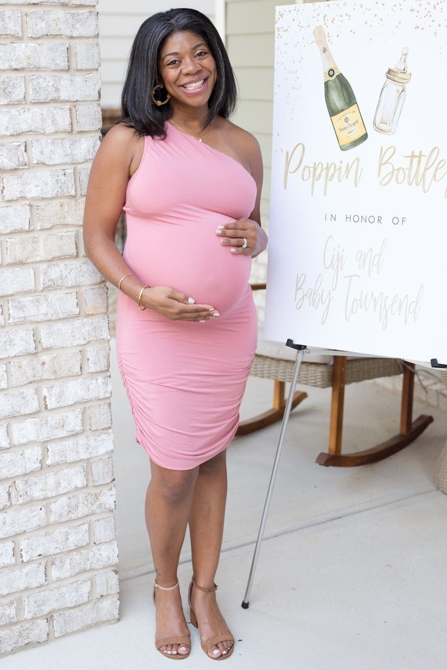 PinkBlush Mauve Ruched One Shoulder Maternity Dress
