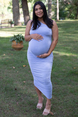 PinkBlush Light Blue Ruched One Shoulder Maternity Dress