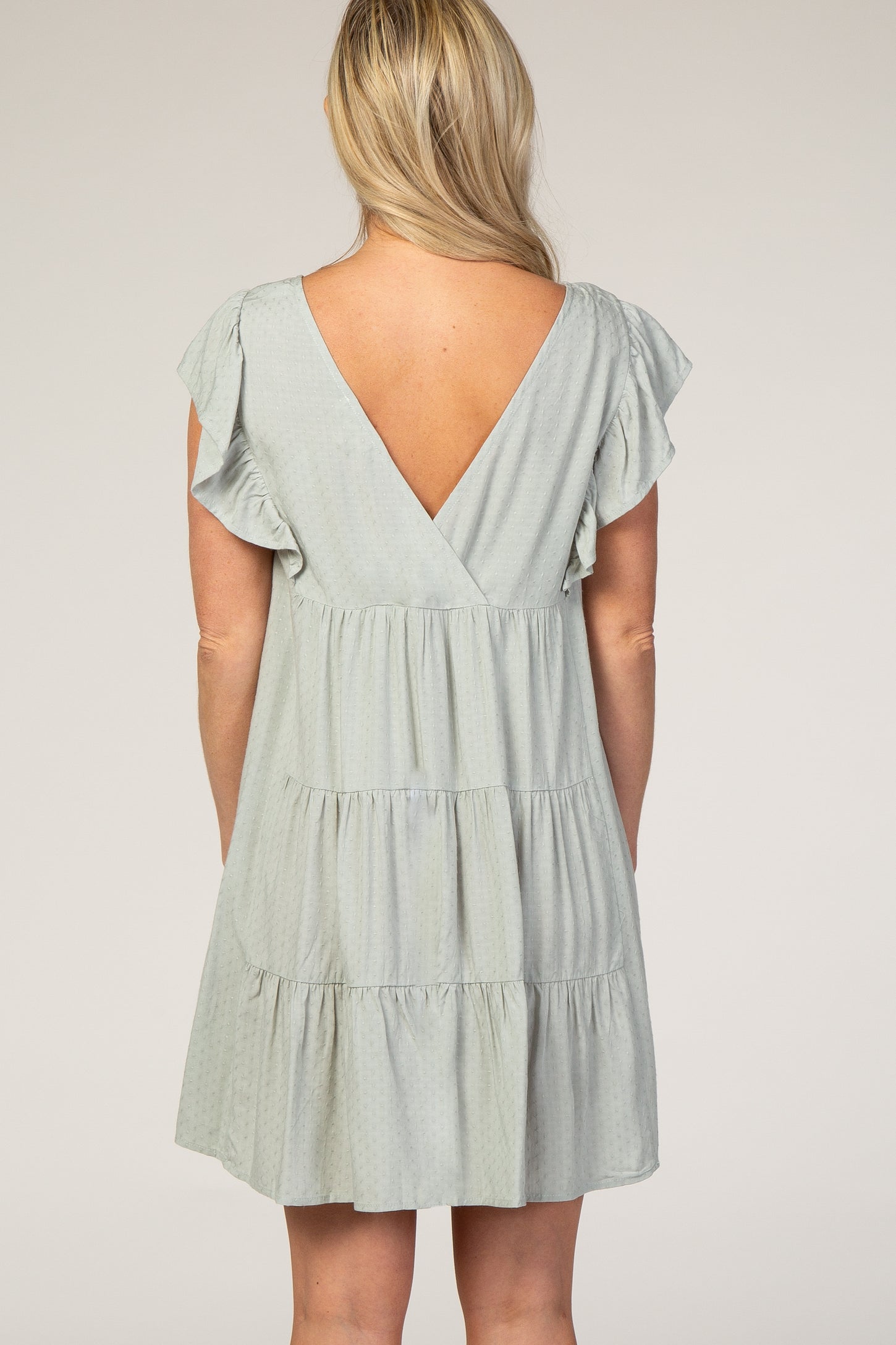 Mint Textured Tiered Ruffle Accent Maternity Dress