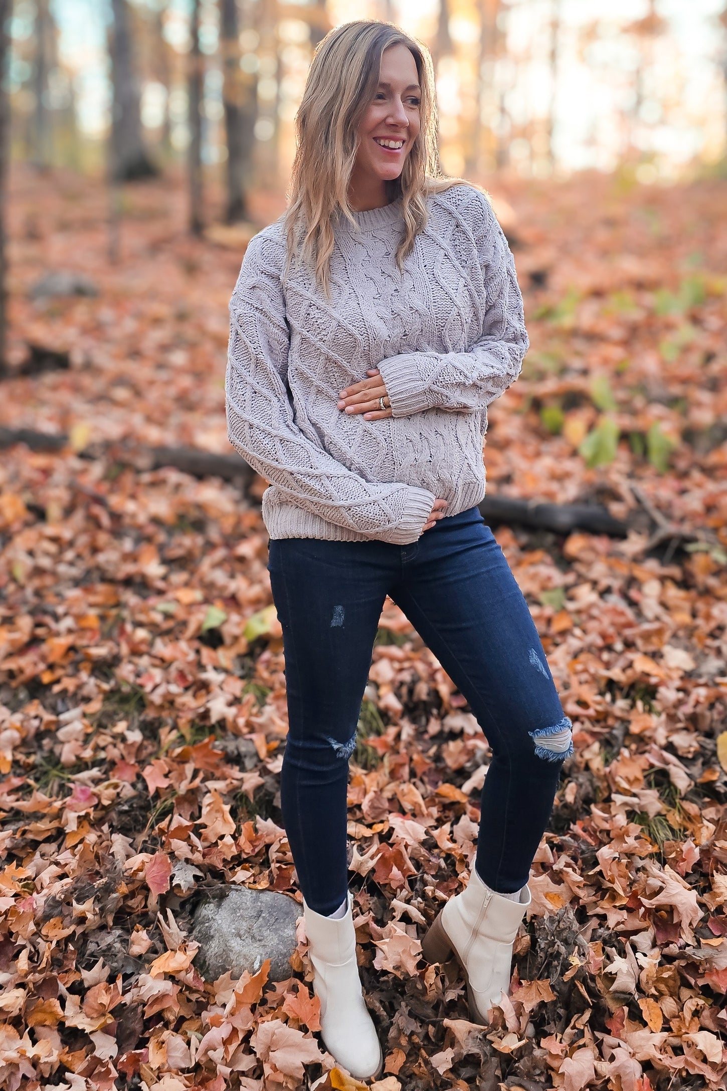 PinkBlush Navy Distressed Maternity Skinny Jeans