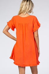 Coral Fringe Linen Dress