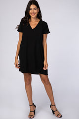 Black V-Neck Short Sleeve Dress