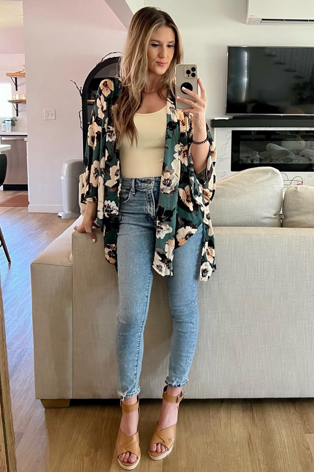 Forest Green Floral Sheer Cover Up