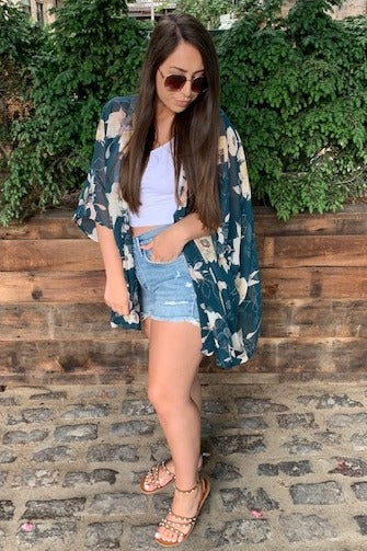 Forest Green Floral Sheer Cover Up