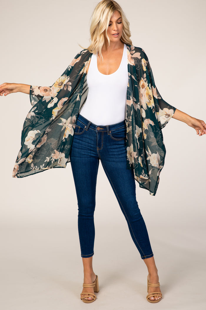 Forest Green Floral Sheer Cover Up